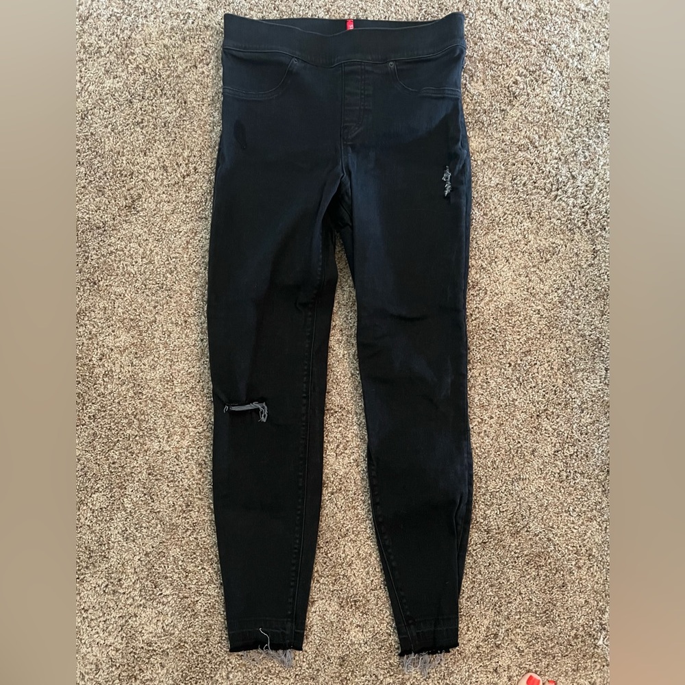 Spanx Vintage Distressed Ankle Skinny Jeans, Sz M, Vintage Black